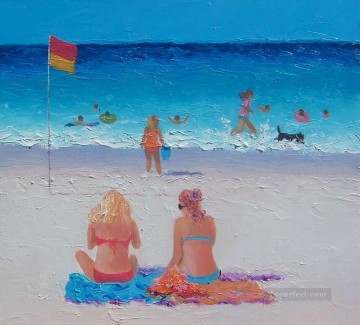 子供 Painting - 夏の最後の日のビーチ 子供の印象派
